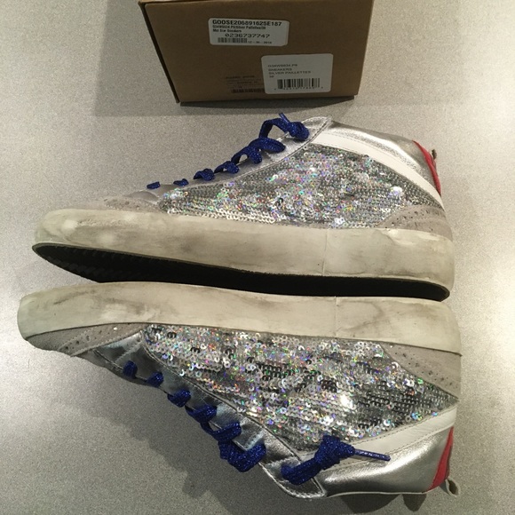 Golden Goose Mid Star Sneaker Silver Paillette NIB - Picture 6 of 8